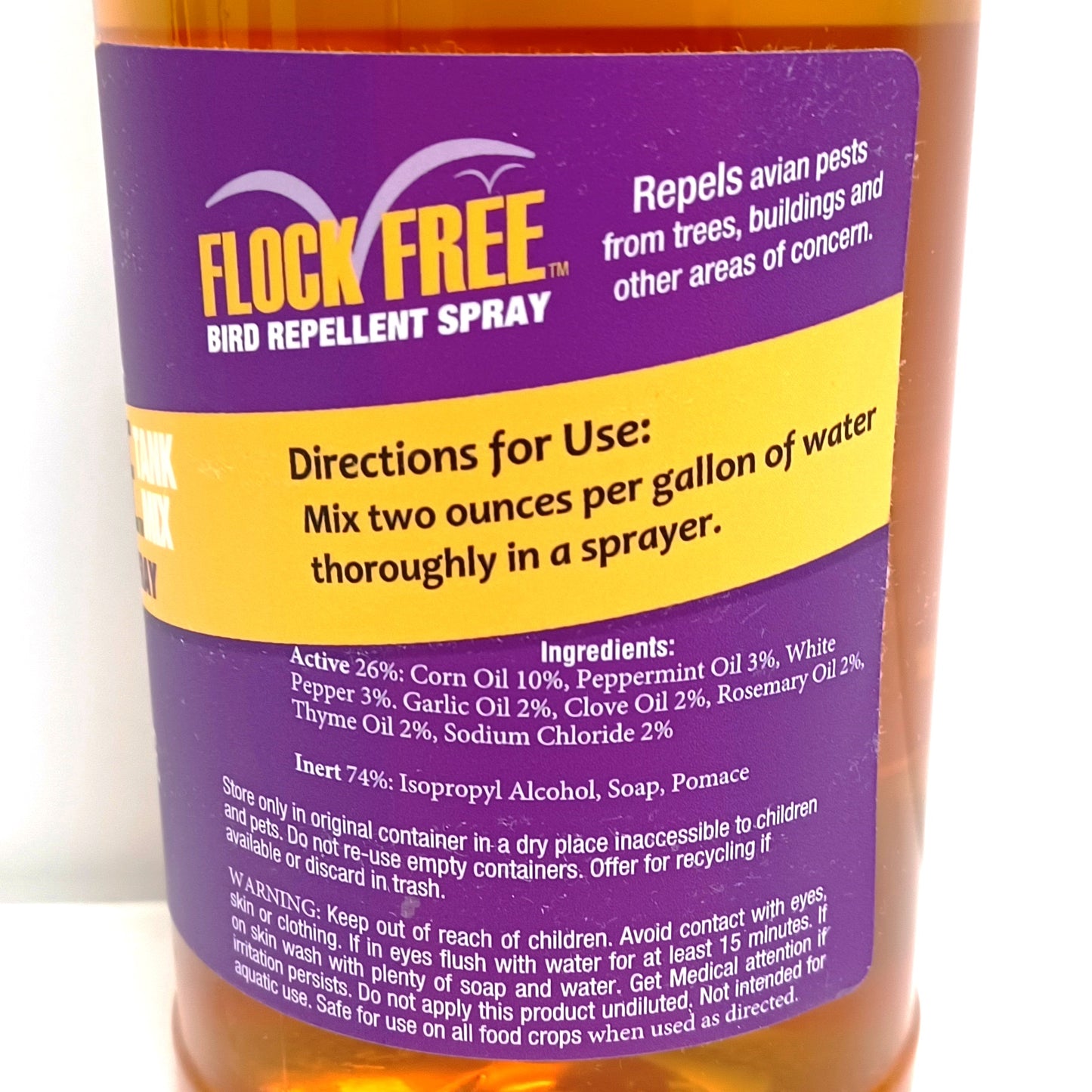 Bird repellent spray concentrate, residential bird problem solution by Flock Free, 32 oz concentrate, makes up to 16 GALLONS