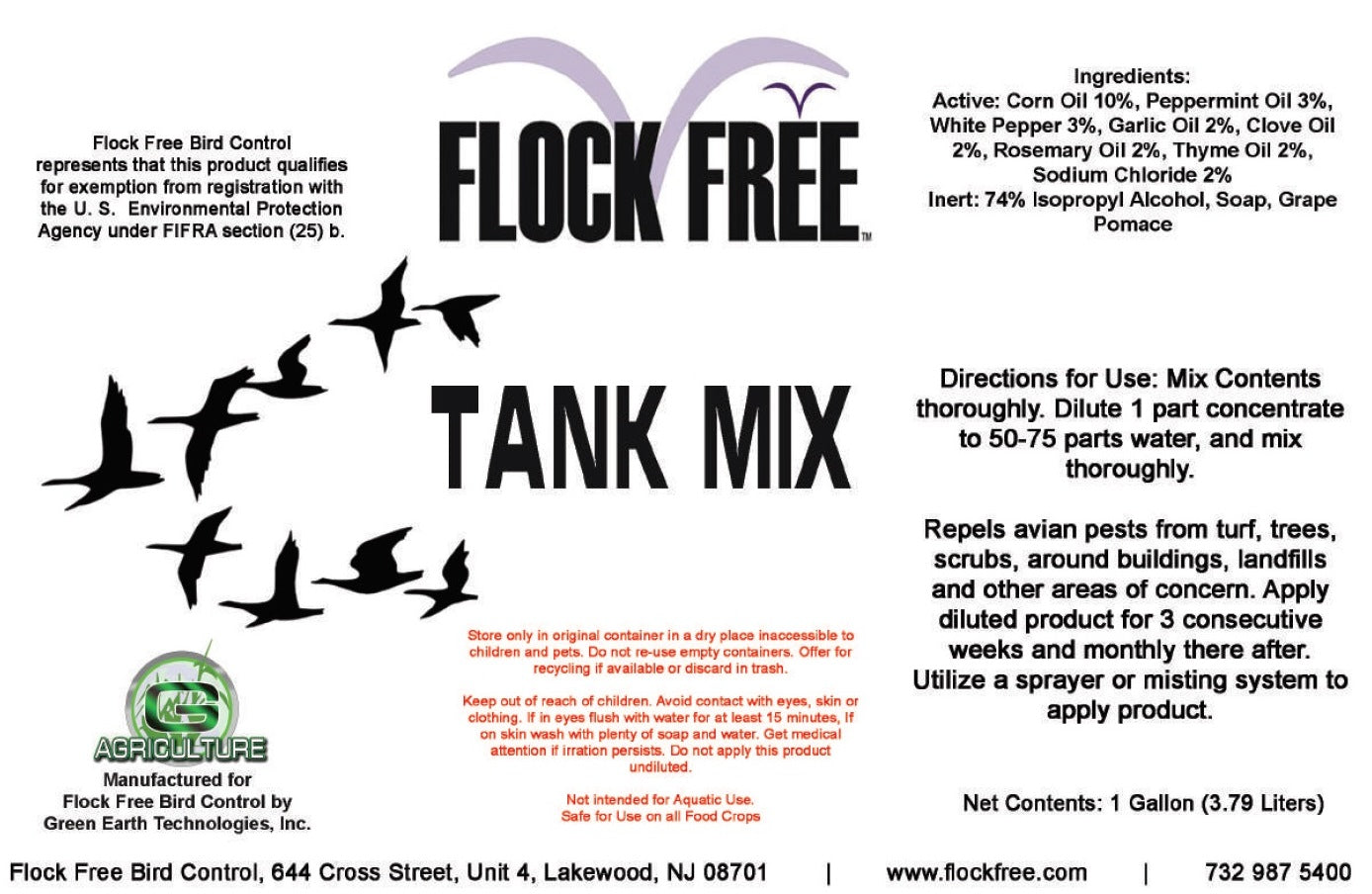 Flock Free Tank Mix Bird Repellent Concentrate, 1 GALLON